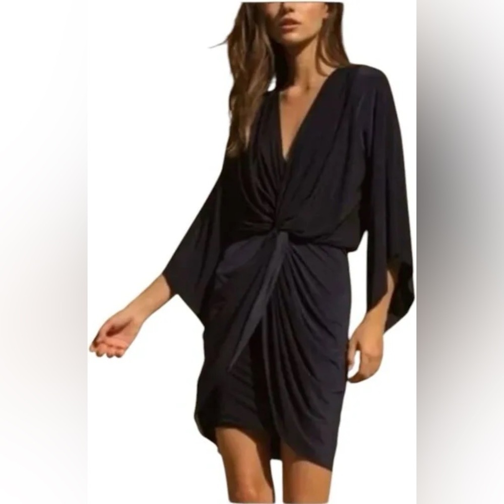 Misa Los Angeles Teget Twist Tie Front Long Sleeve Black Mini Dress XS